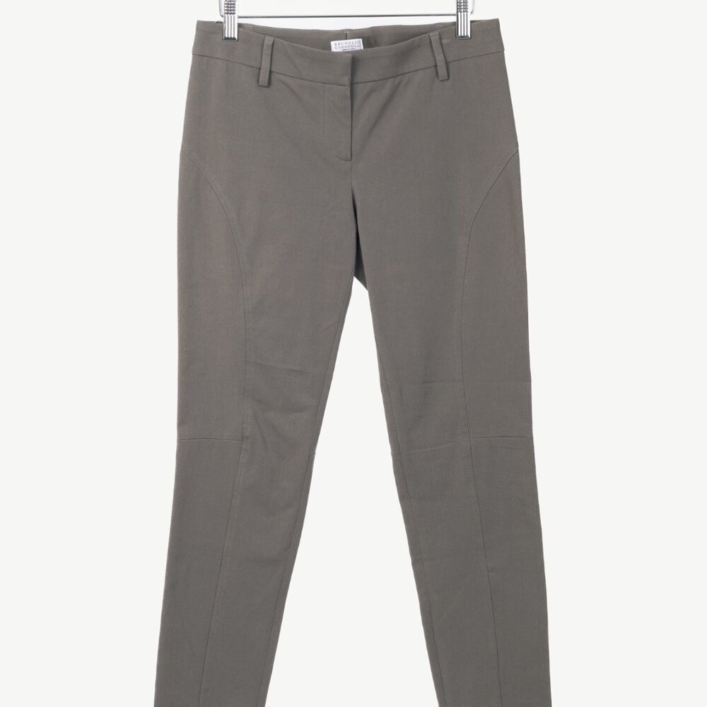 Brunello Cucinelli Grey Cotton-Twill Skinny Pants
